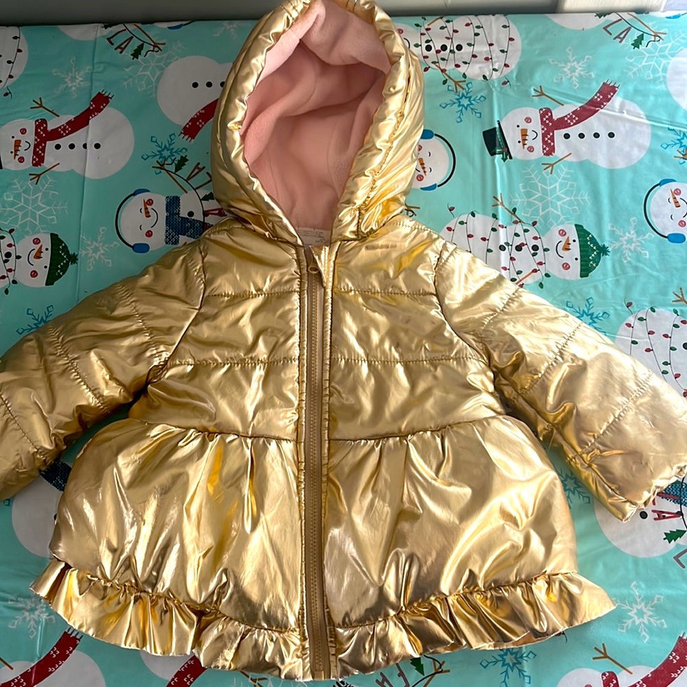 Beautiful gold chrome Hooded Puffer Jacket